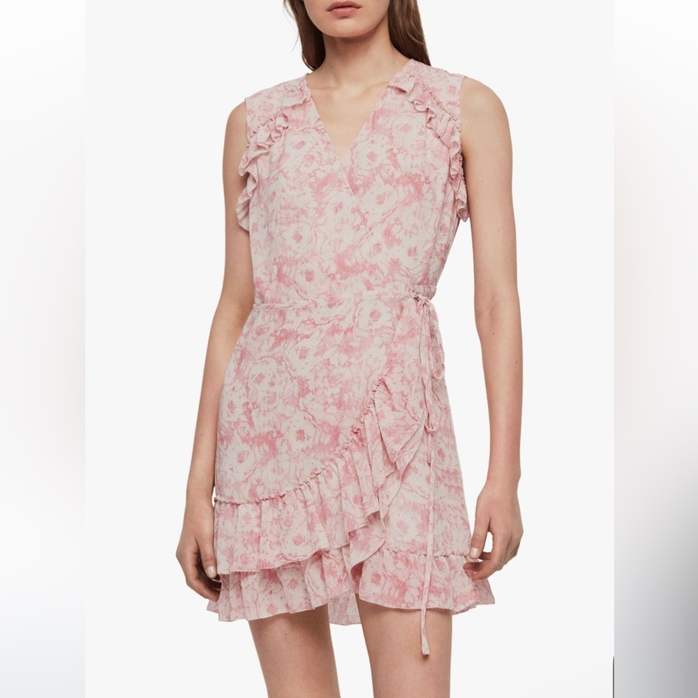ALL SAINTS Priya Rosa Wrap Dress Mini Floral Wrap Size Medium
